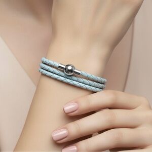 Linx Triple Turquoise Leather Braided Cord Bracelet with Magnetic Clasp
